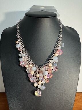 Pink Suzy Shier Crystal Cluster Statement Necklace